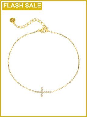 316L Stainless Steel 18K Gold Plated Cross Anklet Adjustable Beach Jewelry